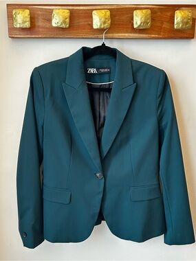 Zara Teal Tailored Blazer Size 8 Dark Academia Corporate Girlie Office Siren
